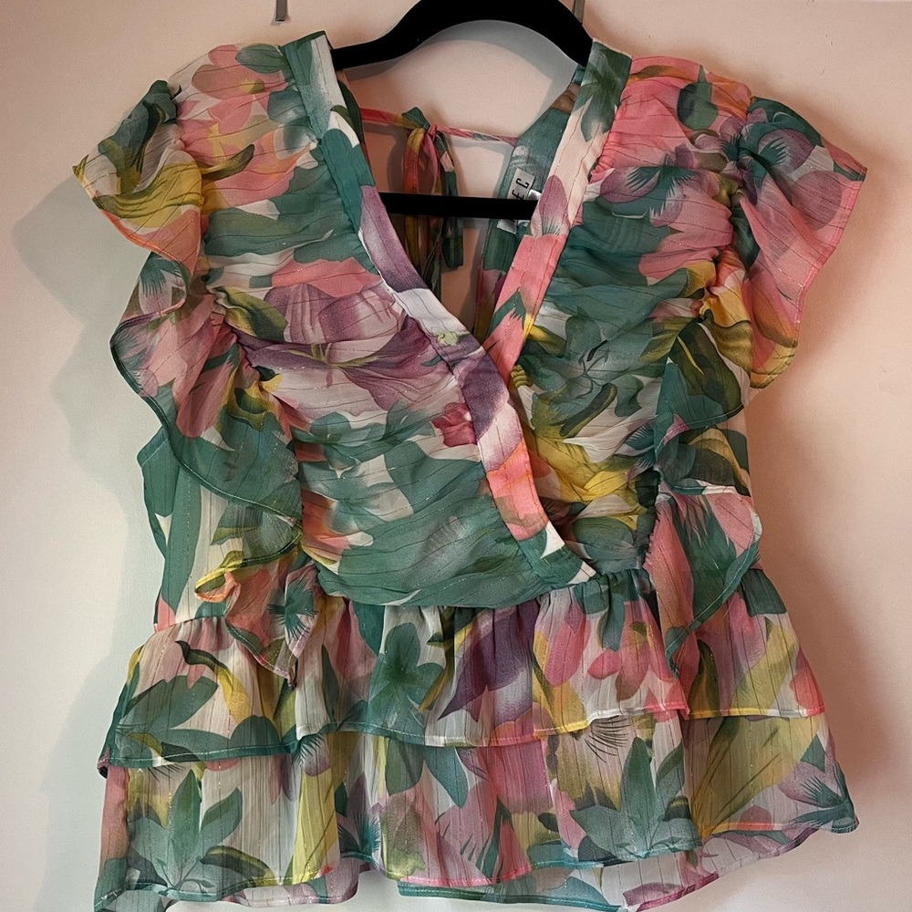 Floral Ruffle Sleeve Women's Top